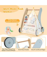 Gouun Wooden Baby Push and Pull Walker with Multi-Activity Learning Center