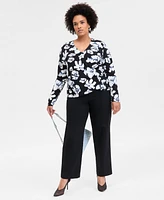 INC Plus Printed Dolman-Sleeve Surplice-Neck Top, Exclusively at Macy's