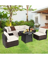 Gouun 7 Pieces Patio Furniture Set with 28 Inches 50000 Btu Propane Gas Fire Pit Table