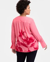 INC Plus Placed-Print Surplice-Neck Blouse, Exclusively at Macy's