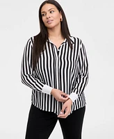 INC Plus Striped Long-Sleeve Shirt, Exclusively at Macy's