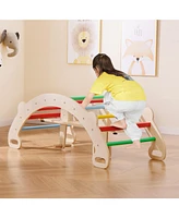 Gouun 4-in-1 Multifunctional Wooden Climbing Toys with Rocker and Crawling Tunnel