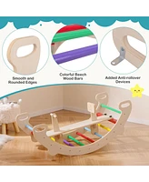 Gouun 4-in-1 Multifunctional Wooden Climbing Toys with Rocker and Crawling Tunnel