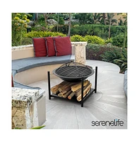 SereneLife 26-Inch Steel Outdoor Fire Pit with Mesh Spark Screen and Cooking Grill