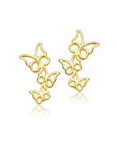 GiGiGirl Sterling Silver 14K Gold Plated FIligree Butterfly Trio Stud Earrings