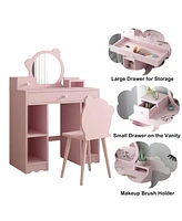 gaomon Kids Wooden Play Vanity Set with Vanity Table, Mirror