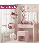 gaomon Vanity Desk with Mirror and Lights, Makeup Vanity with Power Outlet & Cushioned Stool