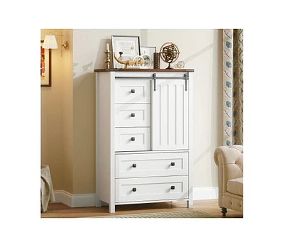 gaomon Dresser, 5 Drawers Dresser for Bedroom with Sliding Barn Door, Adjustable Shelf, Farmhouse Tall Chest of Drawer