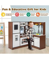 Gymax Wooden Corner Play Kitchen w/ Lights & Sounds Water Circulation System for Kids