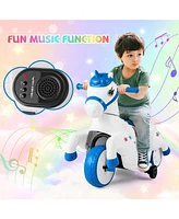 Gymax 12V Kids Ride on Unicorn Toy w/ Training Wheels Music One-button Start Horse Toy