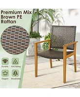 Gymax Outdoor Rattan Chair Set of 4 Patio Pe Wicker Dining Chairs w/ Sturdy Acacia Wood Frame