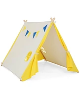 Gymax Kids Play Tent Triangular Kids & Toddlers Tent with Solid Wood Frame