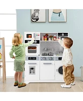 Gymax ids Play Kitchen Toy Set w/ Water Dispenser Sink Faucet Microwave Oven Utensils