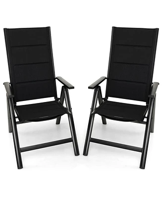 Gymax Set of 2 Patio Folding Chairs Lightweight Outdoor Dining Chairs w/ Padded Seat