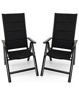 Gymax Set of 2 Patio Folding Chairs Lightweight Outdoor Dining Chairs w/ Padded Seat