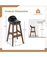 Gymax Set of 4 Upholstered Pu Leather Barstools 27.5'' Wooden Dining Chairs Black & Brown