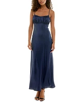 B Darlin Juniors' Emma Satin Strappy Scoop-Back Gown