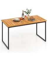 Gouun Acacia Wood Dining Table for 6 People with Slatted Tabletop and Umbrella Hole