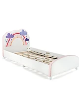 Gouun Kids Twin Size Upholstered Platform Wooden Bed with Rainbow Pattern