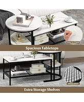 Gouun Set of 2 Nesting Table with Extra Storage Shelf for Living Room