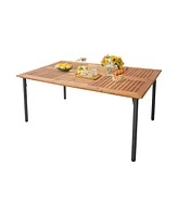 Gouun Patio Acacia Wood Dining Table with Umbrella Hole and Metal Legs