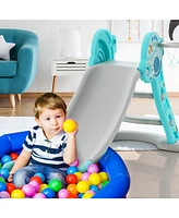 Gouun 3-in-1 Folding Slide Playset with Basketball Hoop and Small Basketball