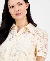 Anne Klein Women's Floral-Lace Tie-Waist Shirtdress