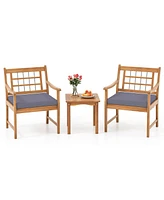 Gouun 3 Piece Wood Patio Furniture Set with Seat Cushions and Acacia Wood Frame