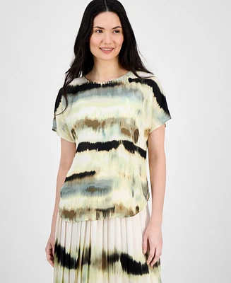 Anne Klein Petite Printed Short-Sleeve Boat-Neck Top