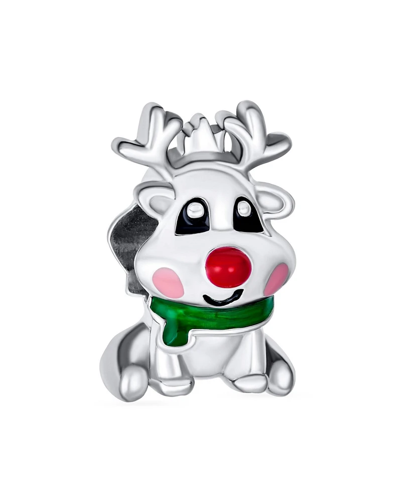 Bling Jewelry Christmas Cartoon Rudolph Red Nose Reindeer Charm Bead .925 Sterling Silver