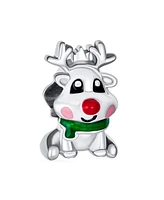 Bling Jewelry Christmas Cartoon Rudolph Red Nose Reindeer Charm Bead .925 Sterling Silver