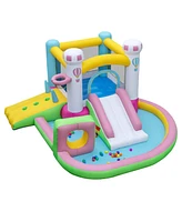 Gouun Inflatable Bounce House Bouncy Castle with Slide and Obstacle and Ball Pit without Blower