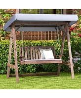 Gouun 2-Person Porch Swing with Fir Wood Stand and Tilt Canopy