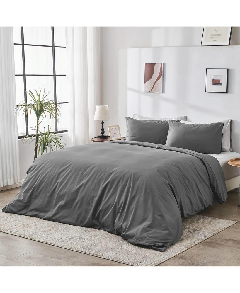 Doz by Sijo Doz 100% Gots Certified Organic Percale Cotton Duvet Cover Set, Hotel Crisp Cool, Breathable