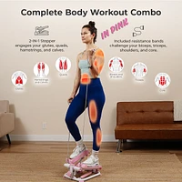 Sunny Health & Fitness Pink Smart Mini Stepper, Stair Step Stepper Full-Body Workout with Free SunnyFit App Connection
