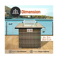 SereneLife 40,000 Btu Square Wicker Propane Gas Fire Pit Table with Tile Top and Glass Wind Guard