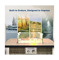 SereneLife 40,000 Btu Wicker Propane Gas Fire Pit Table with Tempered Glass Wind Guard