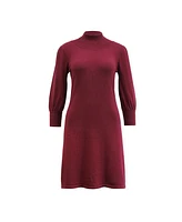 Hope & Henry Women's Long Puff Sleeve Mock Neck Sweater Dress