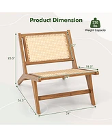 Gouun Teak Wooden Chair with Handwoven Rattan Seat and Backrest