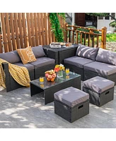 Gouun 8 Pieces Patio Rattan Storage Table Furniture Set