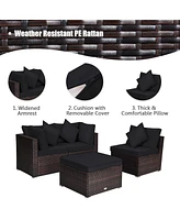 Gouun 4 Pieces Ottoman Garden Patio Rattan Wicker Furniture Set with Cushion