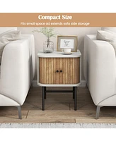 Mid-century Modern Nightstand with Sliding Doors and Storage Cabinet