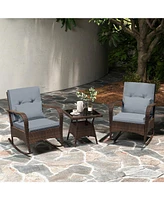 3 Piece Outdoor Rocking Set with Tempered Glass Table for Backyard Poolside