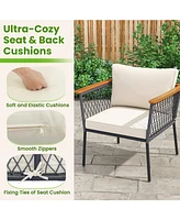Gouun 4 Piece Patio Rattan Furniture Set with 2-Tier Table