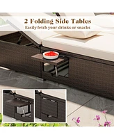 Gouun Patio Double Chaise Lounge with Cushions and Folding Side Trays