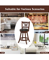 Gouun 360 Swivel Upholstered Barstools Set of 2 with Back and Footrest-24 inches