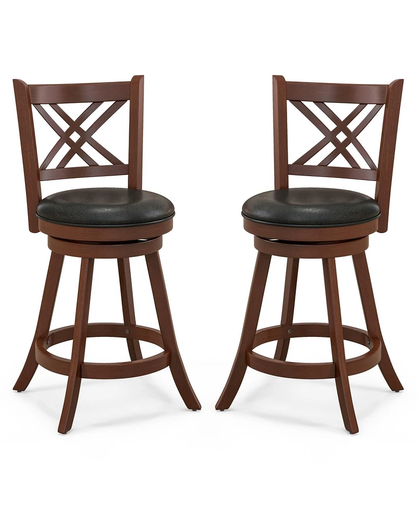 Gouun 360 Swivel Upholstered Barstools Set of 2 with Back and Footrest-24 inches