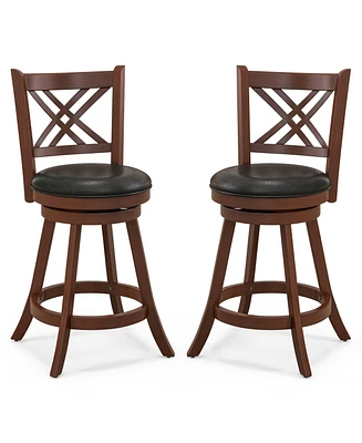 Gouun 360 Swivel Upholstered Barstools Set of 2 with Back and Footrest-24 inches