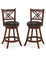 Gouun 360 Swivel Upholstered Barstools Set of 2 with Back and Footrest-24 inches