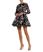 Mac Duggal Women's High Neck Long Sleeve Sequin A Line Mini Dress